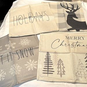 18 x 18 Pillow 4 Cases,Winter Theme, Burlap Feel, Zipper Close, New, Never Used
